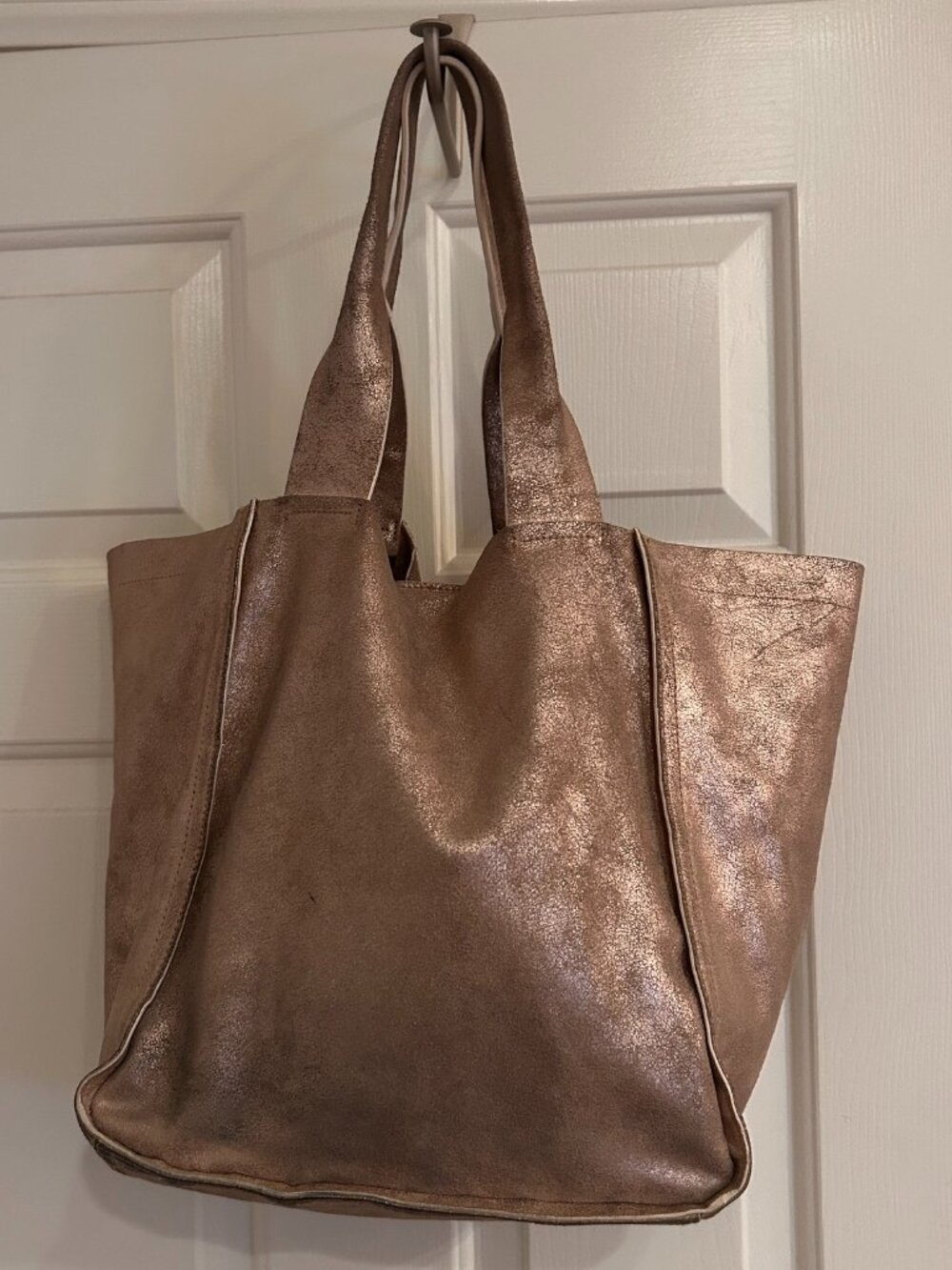 GAP Rose Gold Metallic Slouchy Suede Tote Bag Purse